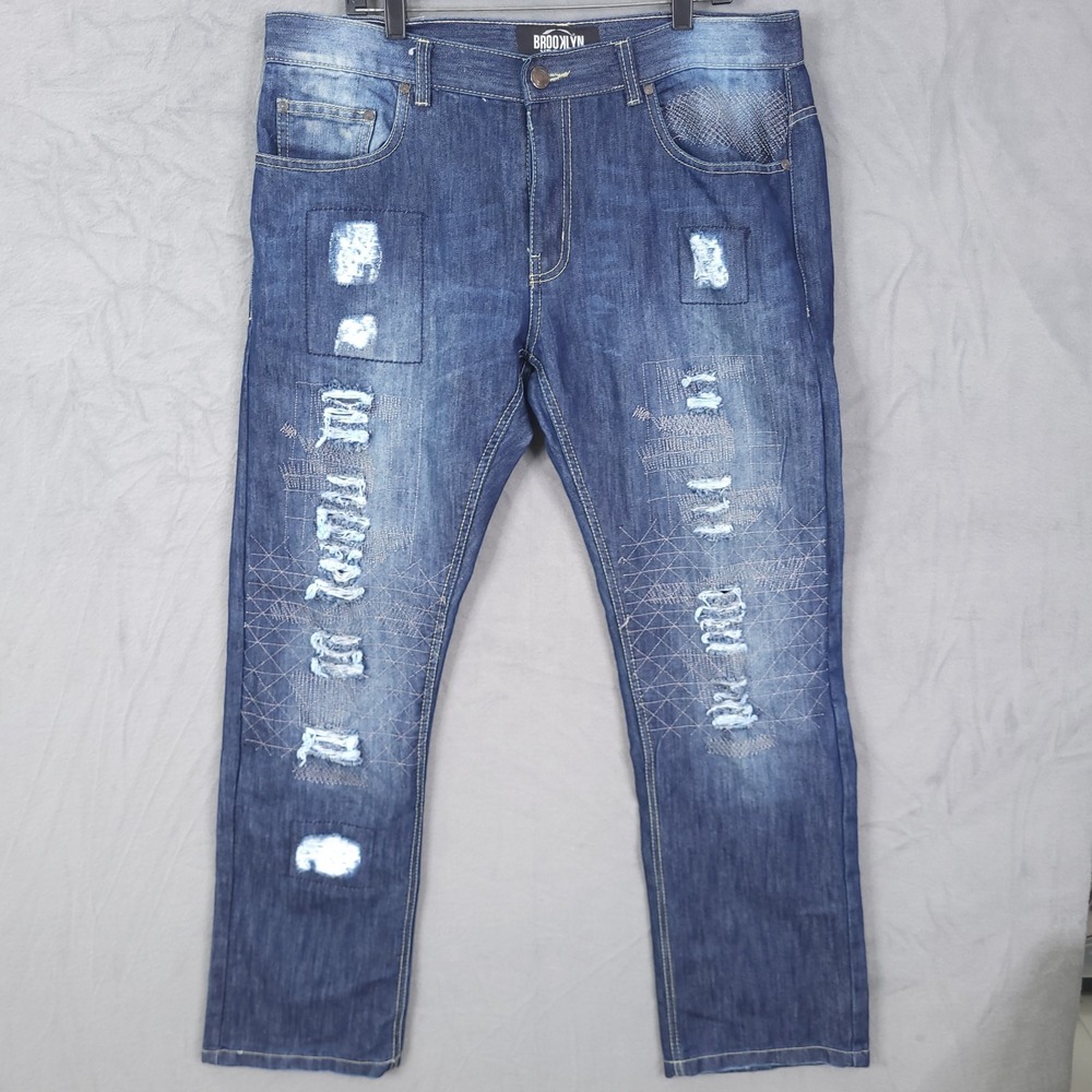 Brooklyn Xpress Jeans Men 38x34 Fits 38x23 Blue Relaxed Streetwear Baggy Hip Hop